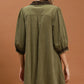 Olive V-Neck Shift Dress with Contrast Trim