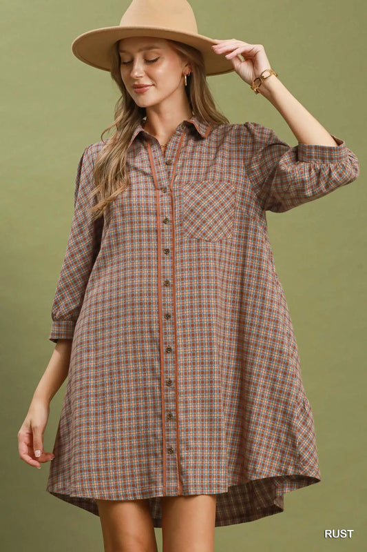 Plaid Button Down Oversized Shirt DresS