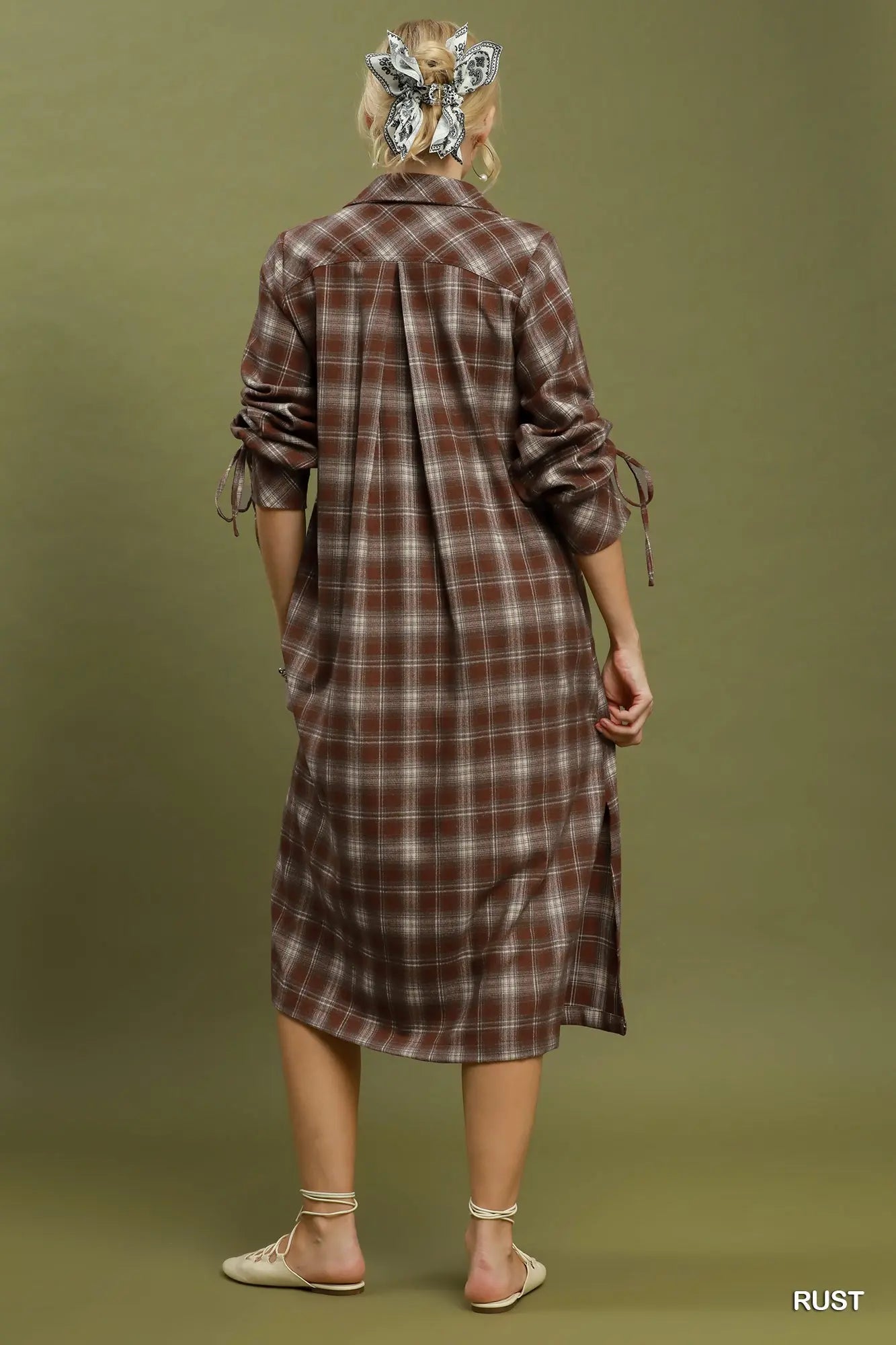 Rust Plain Henley Midi Dress