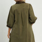 Olive V-Neck Shift Dress with Contrast Trim