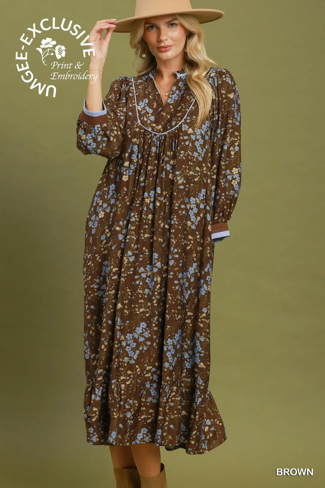 Floral Print Contrast Trim Maxi Dress