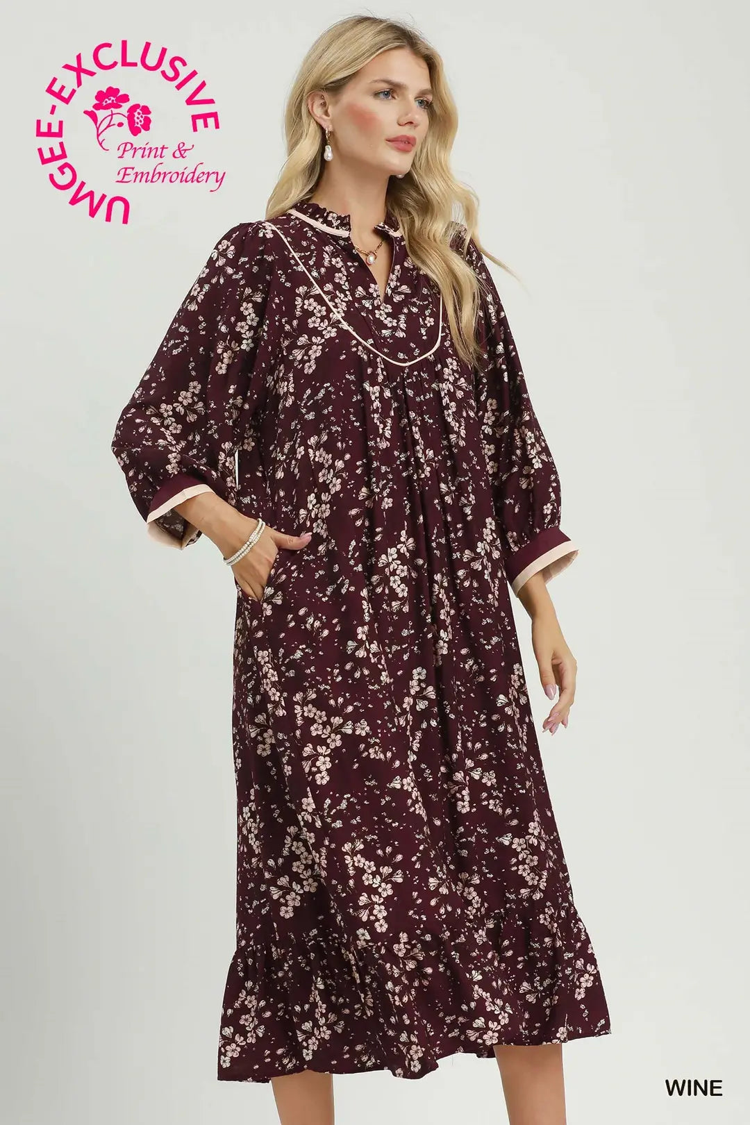 Floral Print Contrast Trim Maxi Dress