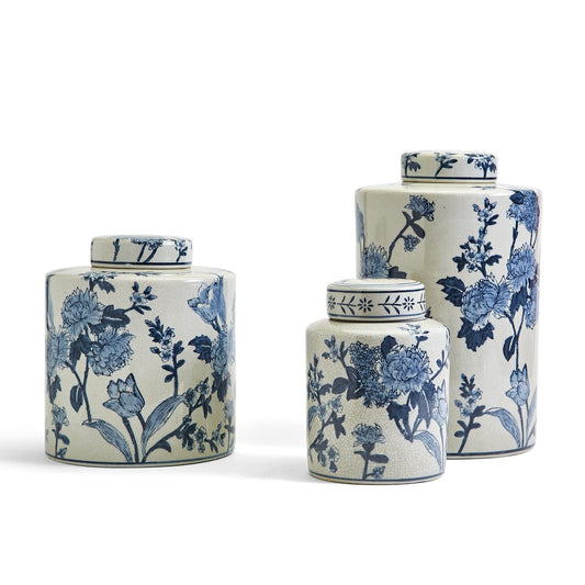 Japanese Blossom Decorative Tea Jars with Crackle Finish
