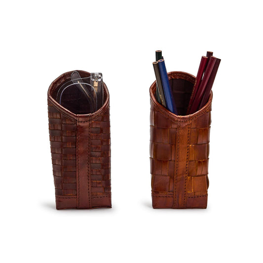 Chestnut Woven Leather Holder
