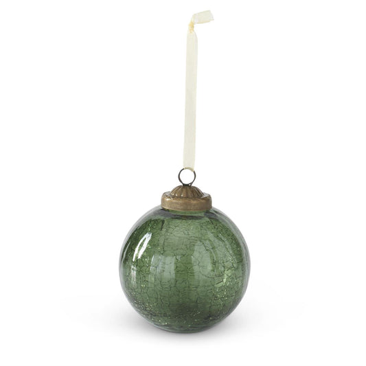 Mirrored Green Crackled Glass Round Ornament