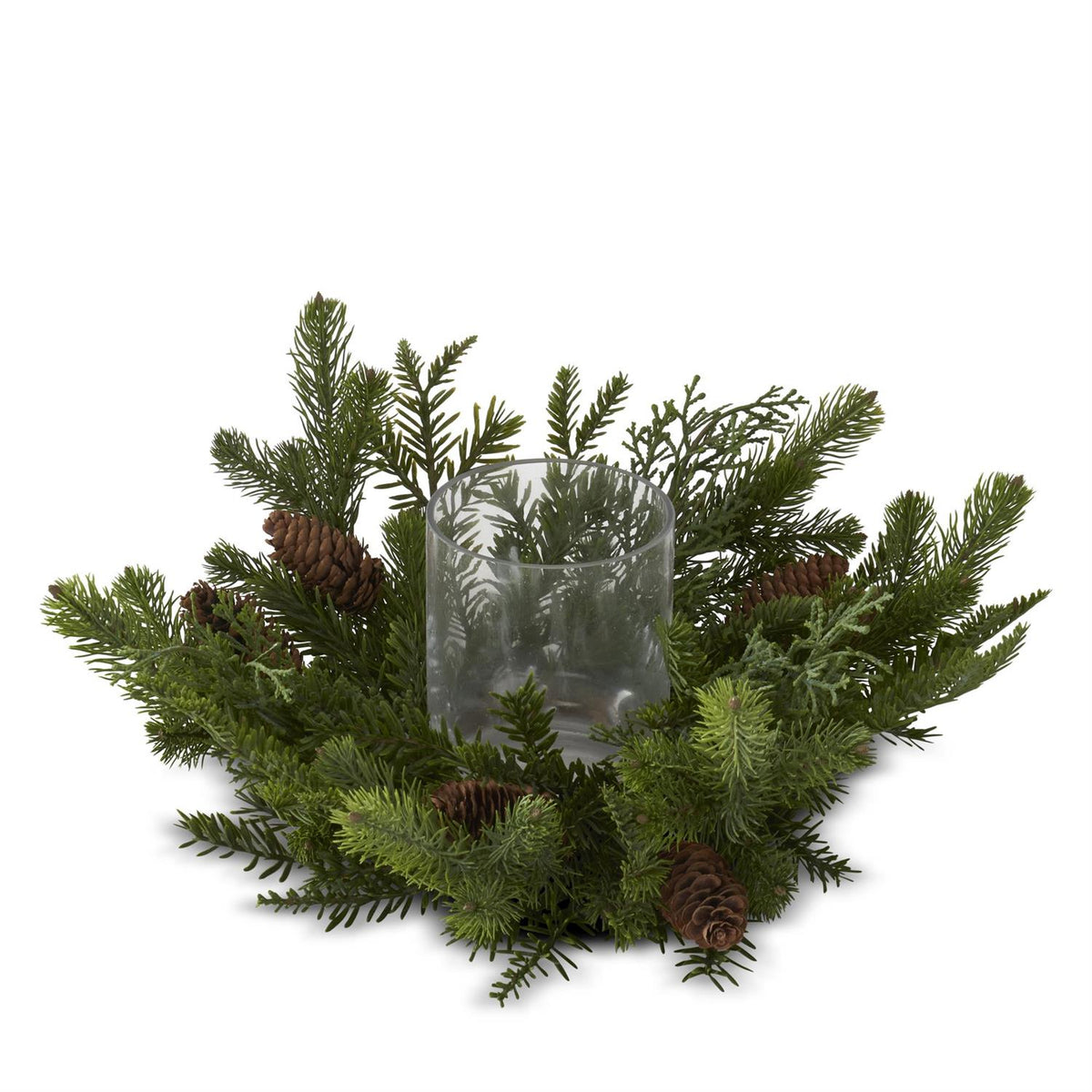 Pine Candle Ring With Glass Hurricane