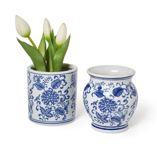 Chinoiserie Hand-Painted Blue and White Vase