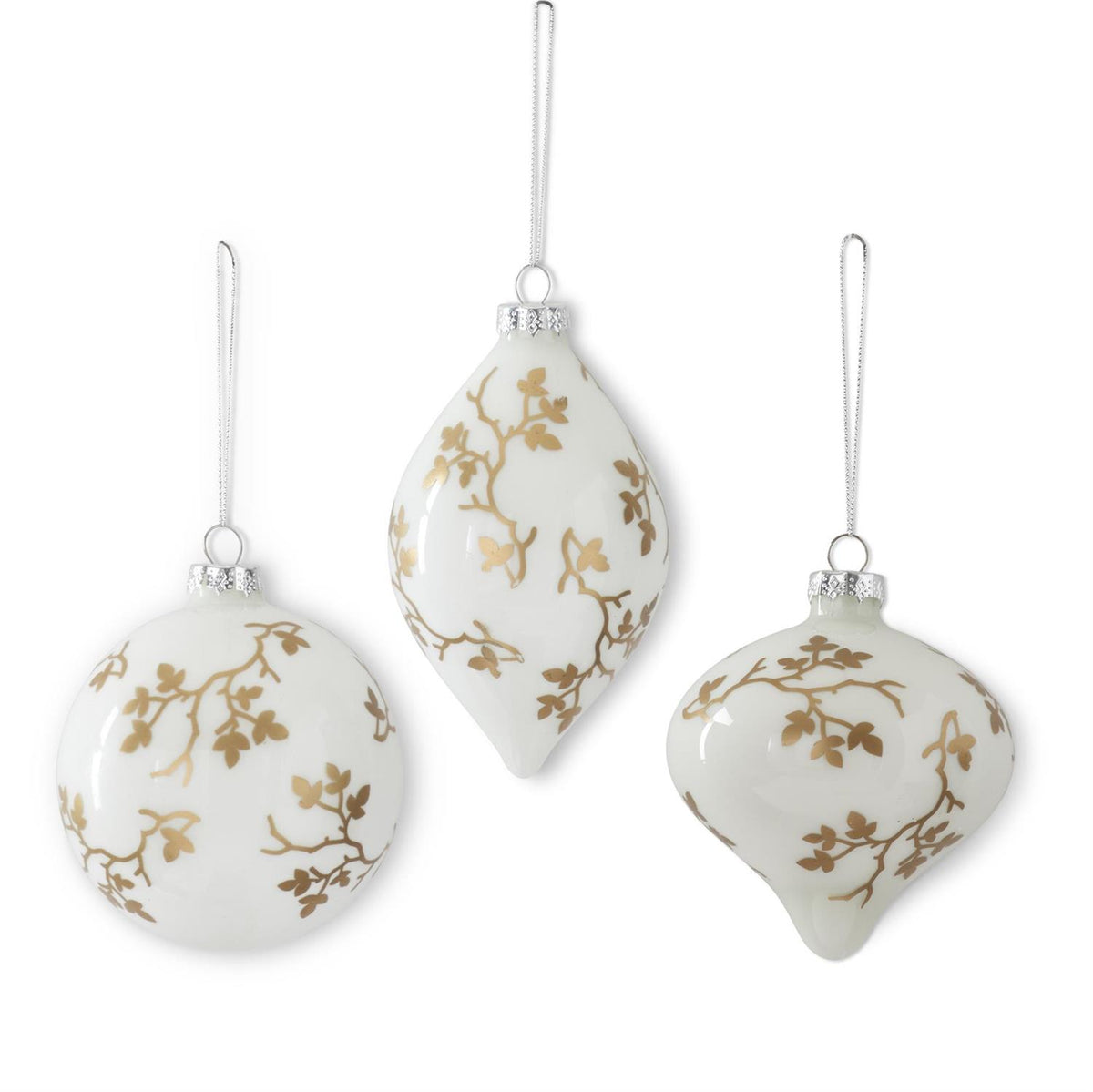 White And Gold Floral Round Glass Ornament