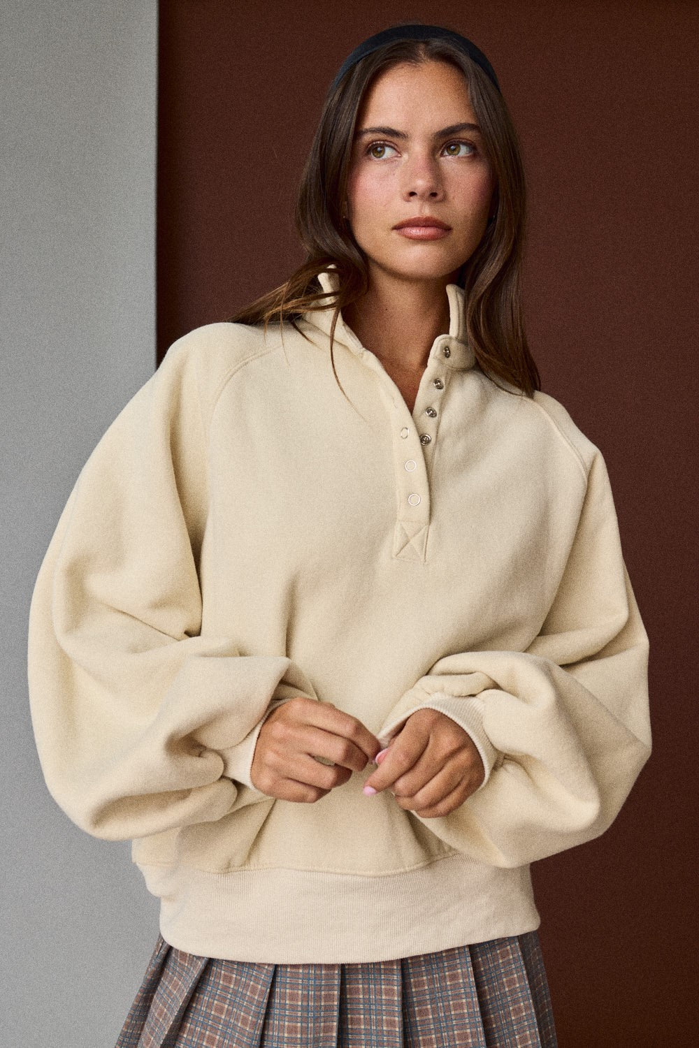 Cream Piper Snap Button Collared Sweater