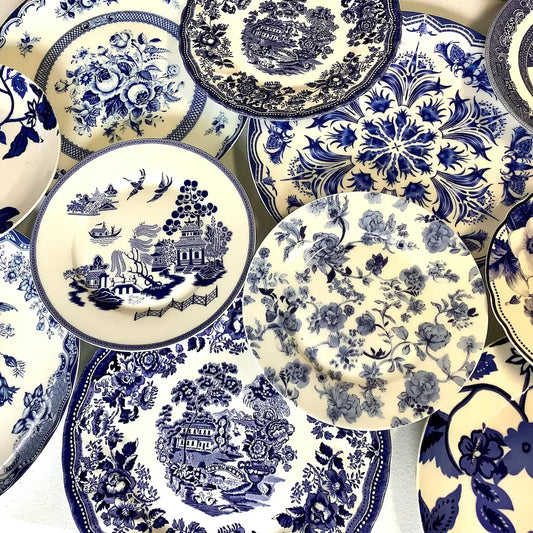 Mismatched Blue and White Dinner Plates