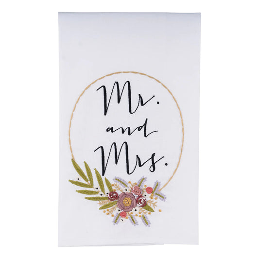 Flower Wreath Mr & Mrs Tea Towel