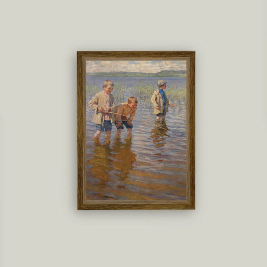 Mid-Day Fishing Framed Antique Art