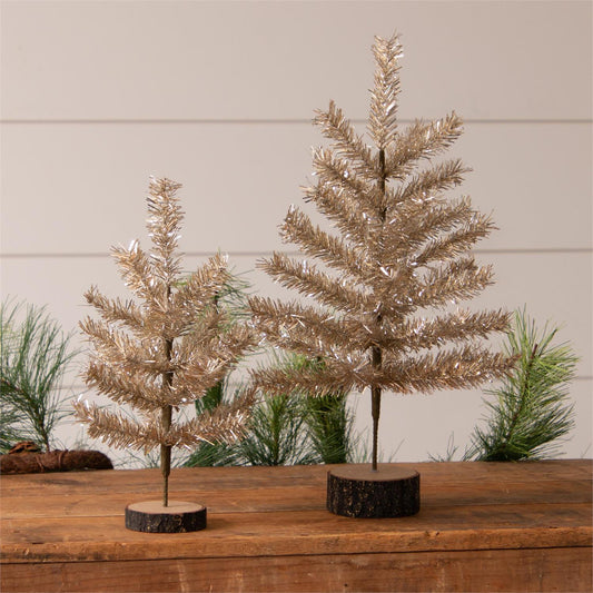 Tabletop Champagne Tinsel Trees