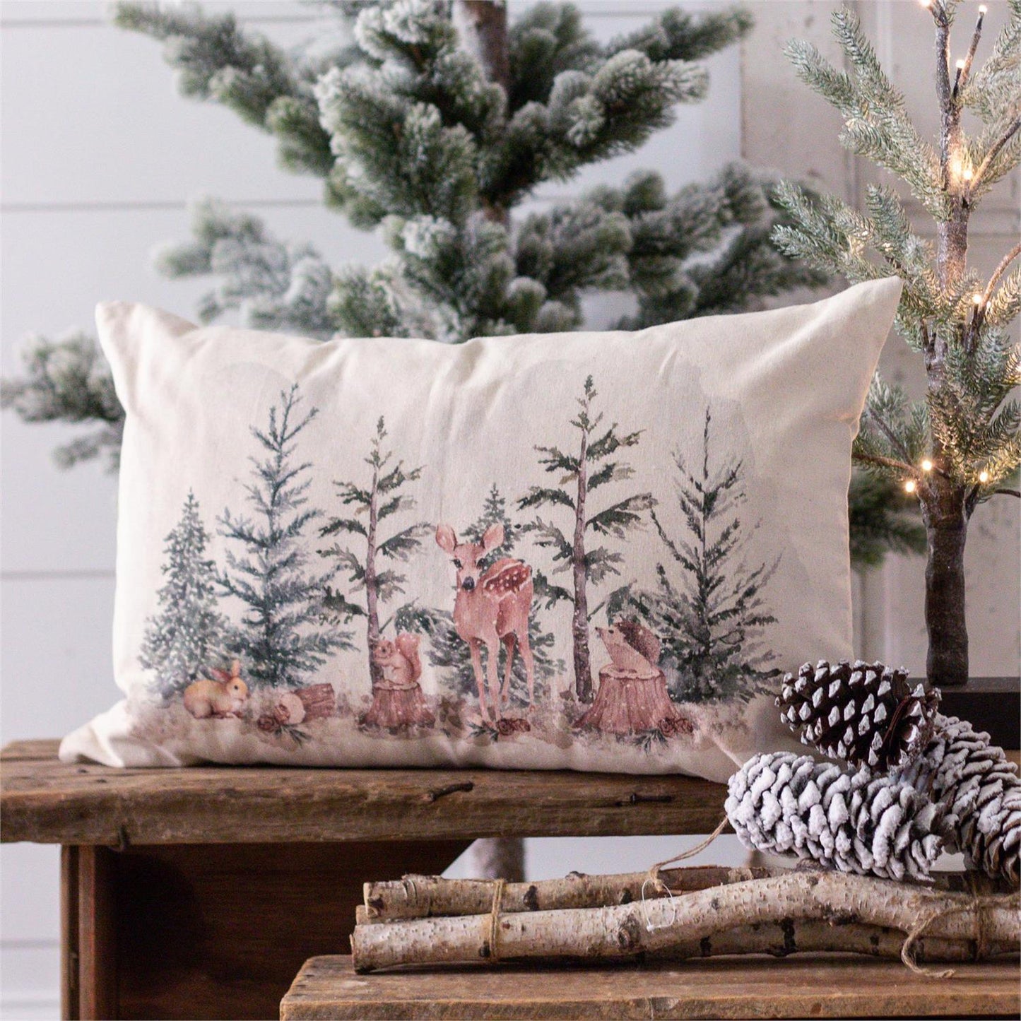 Winter Animals In Forest Lumbar Pillow