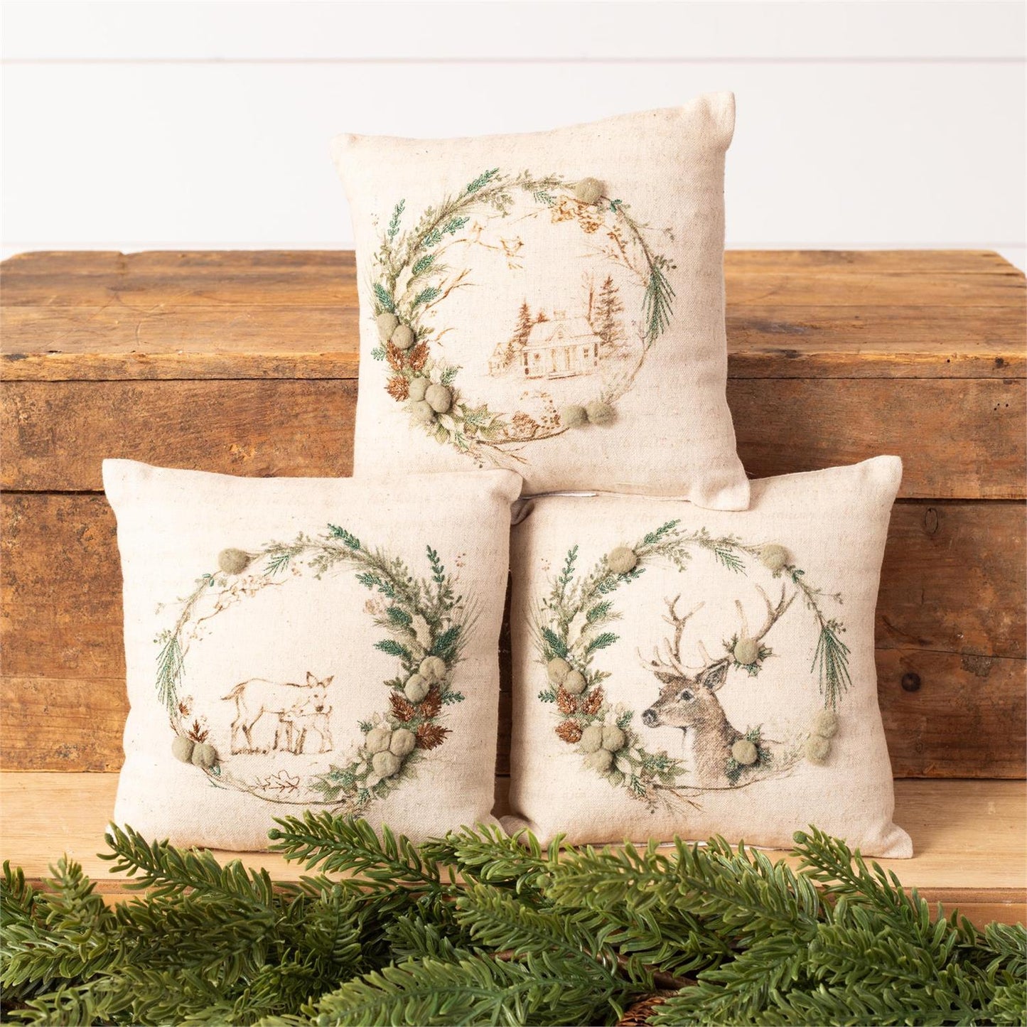 Holly & Ivy Embroidered Mini Pillows