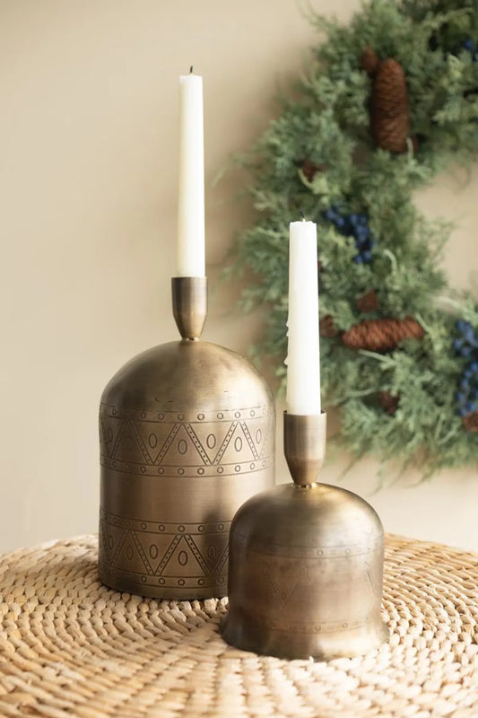 Antique Brass Bell Taper Candle Holders