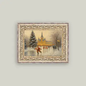 Skating Santa Framed Antique Art