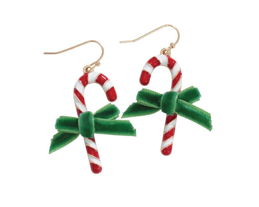 Candy Cane Velvet Bow Earrings