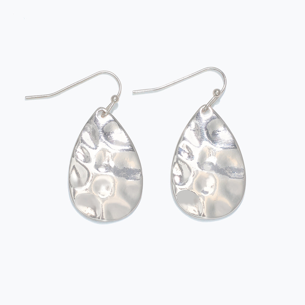 Silver Hammered Tear Drop Earrings