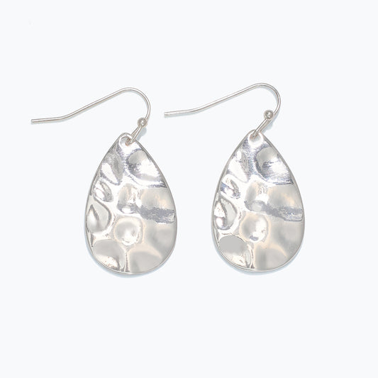 Silver Hammered Tear Drop Earrings