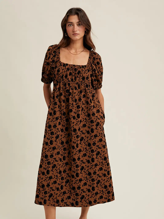 Velvet Floral Midi Dress