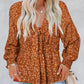 Boho Floral Print Front Tie Ruffled Top