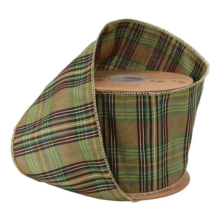Green Metallic Plaid Ribbon