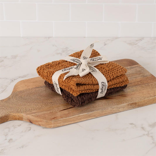Ochre & Brown Knitted Dish Cloth Set