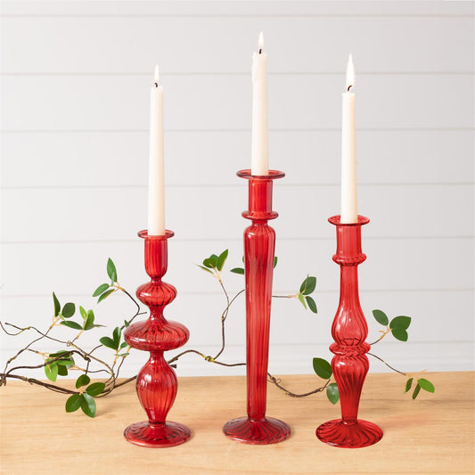 Red Glass Taper Holder