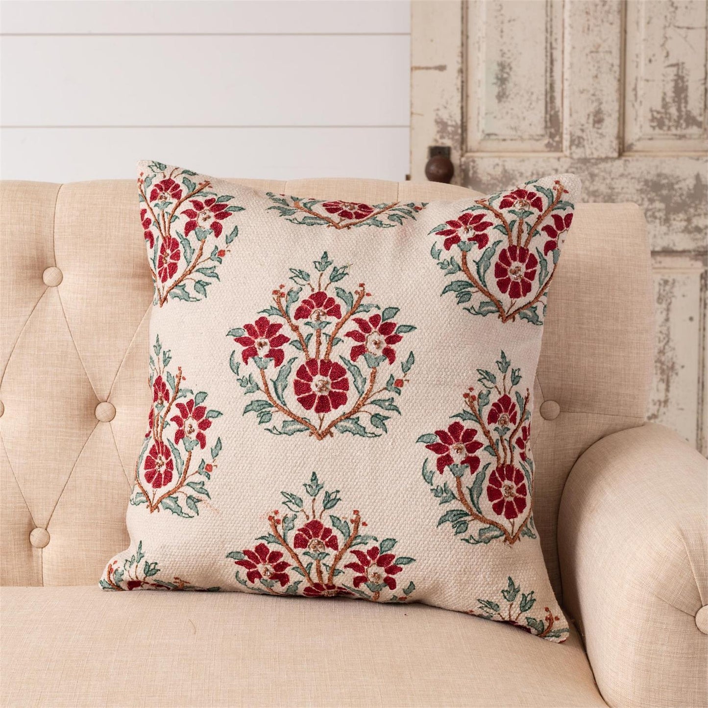Beaded Ruby Block Print Pillow