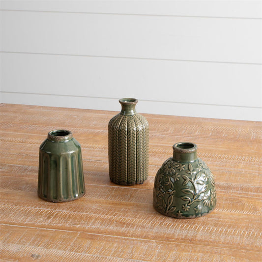 Green Patterened Vases