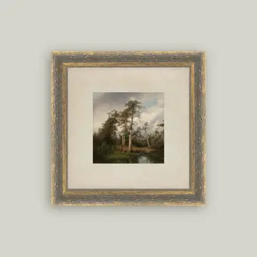 Live Oaks with Deer Framed Antique Art