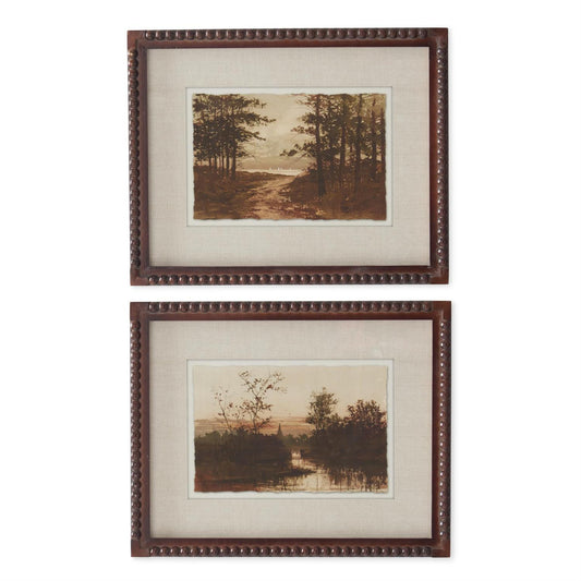 Brown Beaded Wood Framed Landscape Print