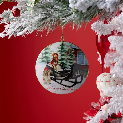 Dog & Sleigh Disc Ornament