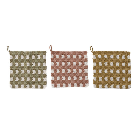 Plaid Square Cotton Crocheted Pot Holder