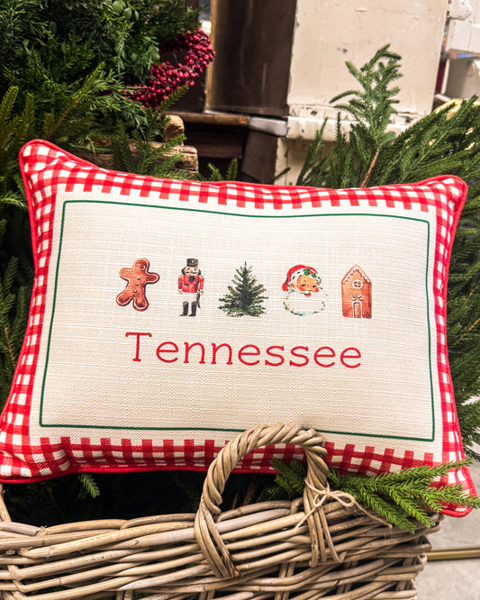 Gingham Christmas Hometown Pillow