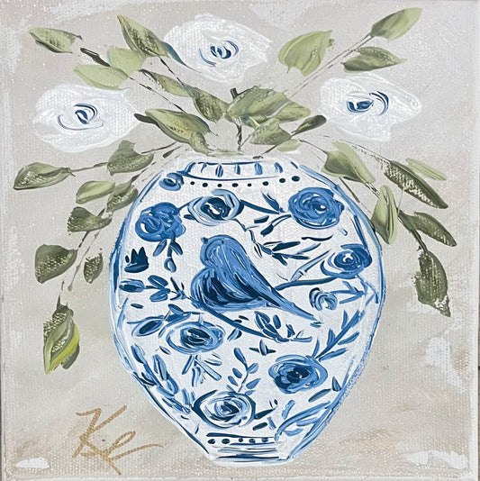 Blue Bird Garden Vase Pillow
