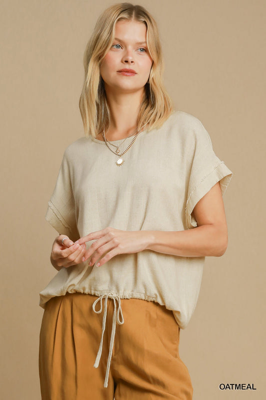 Washed Linen Blend Cap Sleeve Top