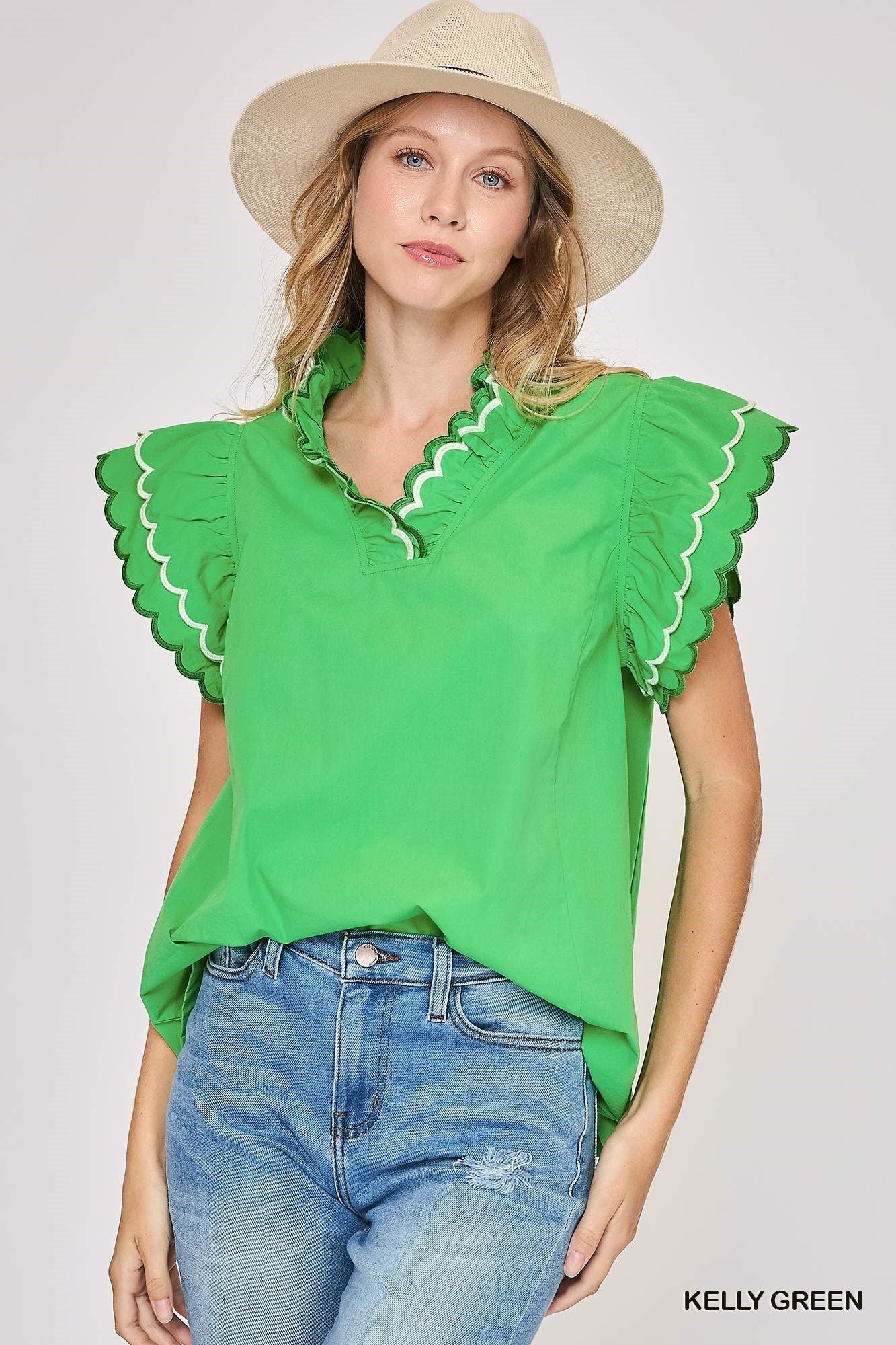 Scalloped Neckline and Sleeved Top