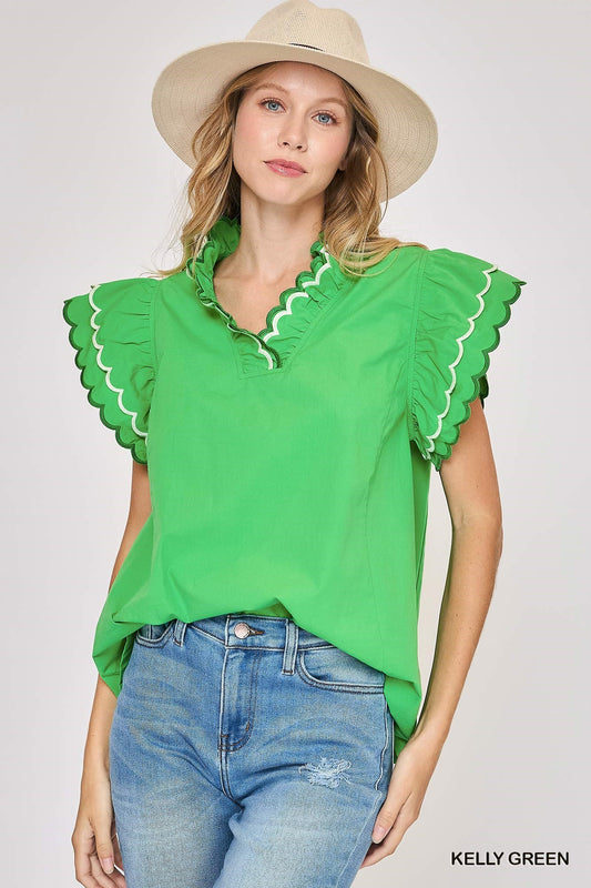 Scalloped Neckline and Sleeved Top