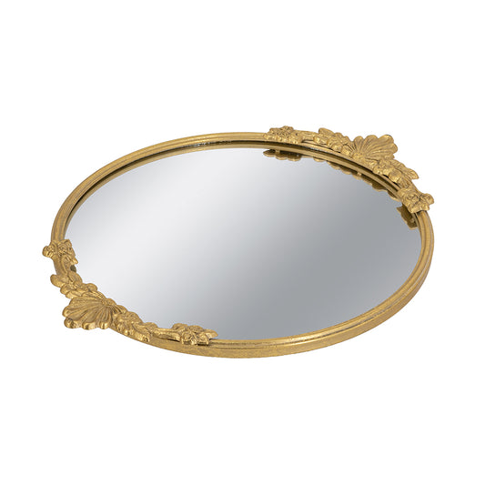 Gold Frame Round Mirrored Tray