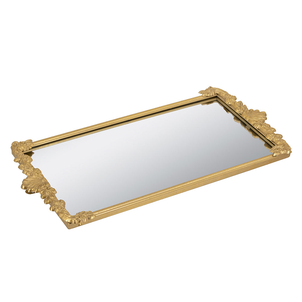 Gold Frame Rectangle Mirrored Tray