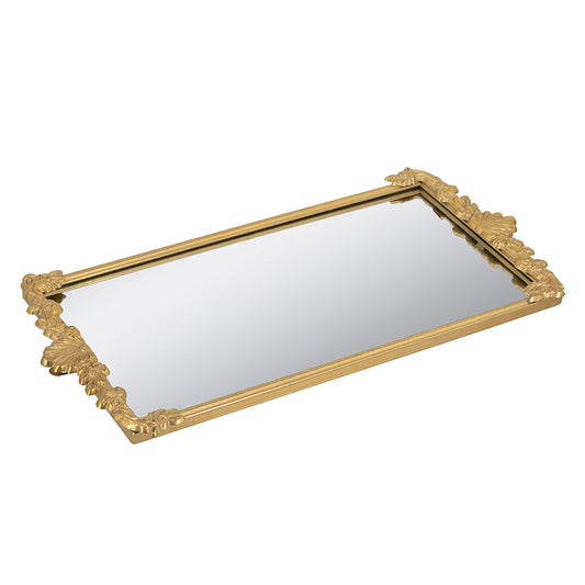 Gold Frame Rectangle Mirrored Tray