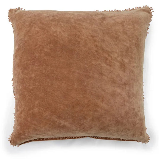 Fawn Velvet Pillow With Poms
