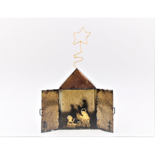 Metal Nativity Silhouette In Lantern