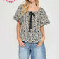 Floral Print Top with Lace Tape Drawstring