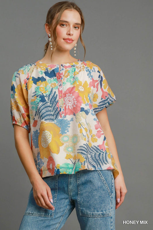 Floral Print Button Down Top