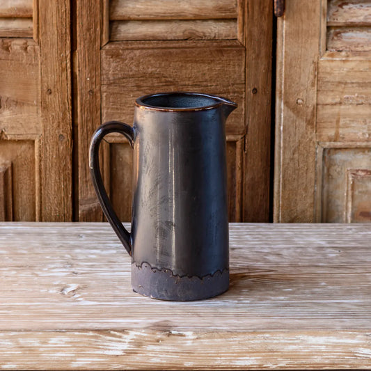 Smoked Glazed Pottery Tall Pitcher Vase