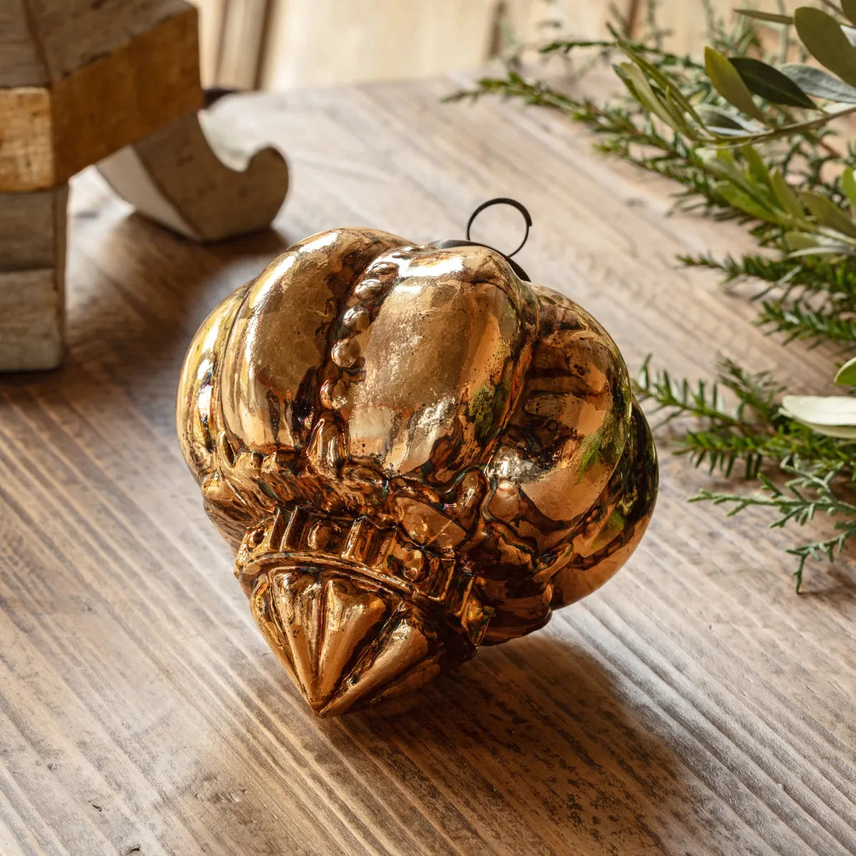 Regal Beaded Antique Gold Glass Ornament