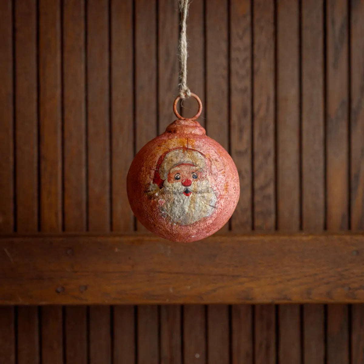 Red Nosed Santa Metal Ball Ornament 4"